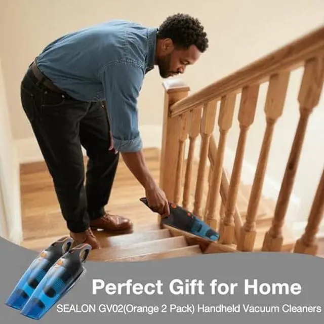 Alt view image 4 of 5 - SEALON GV02 Handheld Rechargeable Car Vacuum Cleaner, 10KPa Vacuum Cleaner and Air Duster, High Power Hand Held Vacuum with LED Light and Multi-Nozzles for Car, Home, Office, Pet Orange 2 Pack