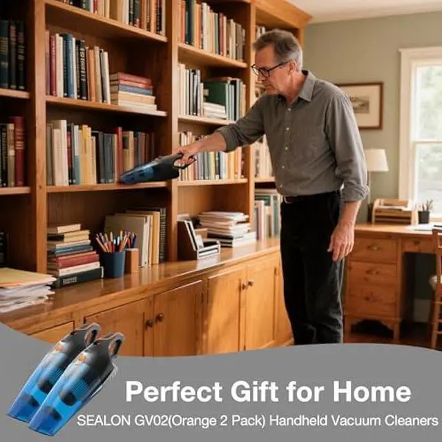 Alt view image 5 of 5 - SEALON GV02 Handheld Rechargeable Car Vacuum Cleaner, 10KPa Vacuum Cleaner and Air Duster, High Power Hand Held Vacuum with LED Light and Multi-Nozzles for Car, Home, Office, Pet Orange 2 Pack