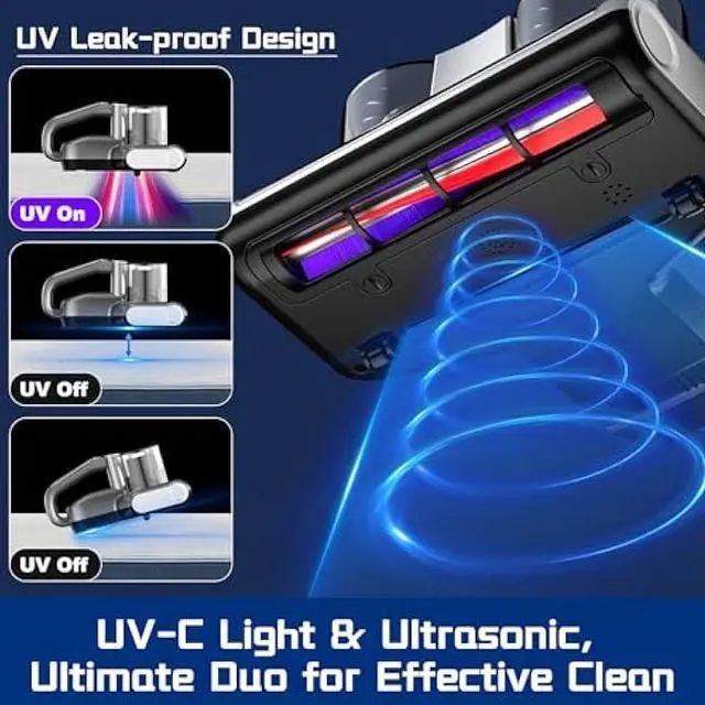 Alt view image 3 of 5 - Bed Vacuum Cleaner 5 in 1 with Mattress Vacuum 16Kpa Suction 253.7nm UV-C Light, HEPA Filtration, Ultrasonic, Heating, 30000Rpm/Min Brushroll Rotation, Replacement Filter Included, 500W, Corded