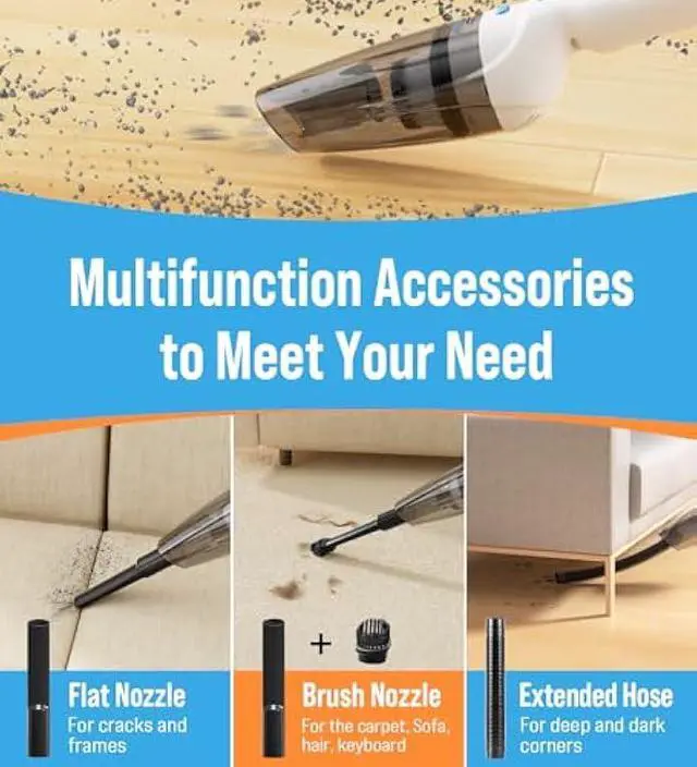 Alt view image 3 of 6 - Powerful Handheld Vacuum Cordless, 9500PA Rechargeable Car Vacuum Portable Cordless, Lightweight & Portable Mini Handheld Vacuum Cleaner with Large-Capacity Battery for Car/Home/Pet