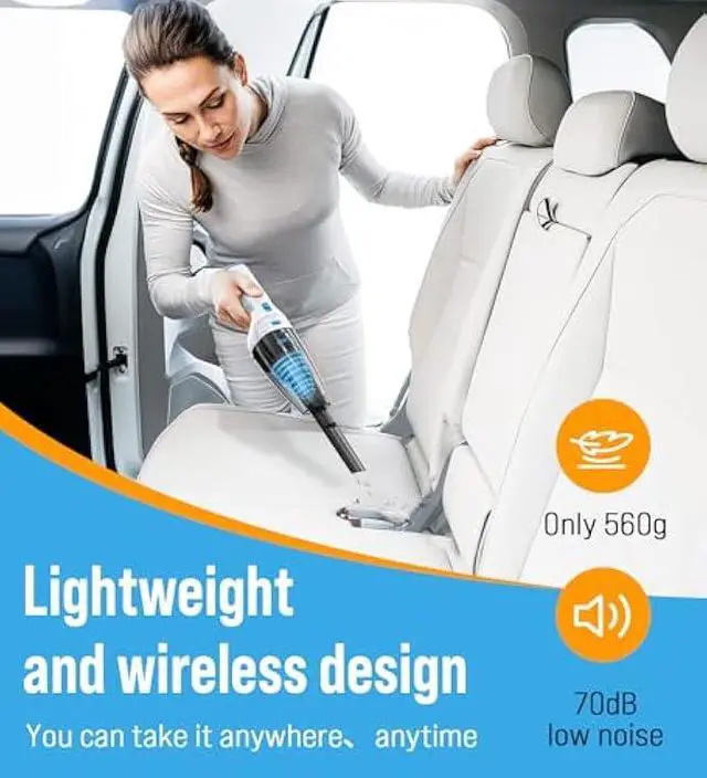 Alt view image 4 of 6 - Powerful Handheld Vacuum Cordless, 9500PA Rechargeable Car Vacuum Portable Cordless, Lightweight & Portable Mini Handheld Vacuum Cleaner with Large-Capacity Battery for Car/Home/Pet