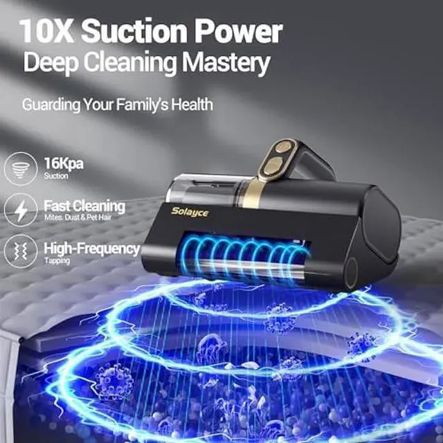 Alt view image 2 of 5 - Bed Vacuum Cleaner with UV-C Light, 16Kpa Suction 500W Powerful Double-Cup Handheld Vacuums, Mattress Vacuum Cleaner with Dust Sensor, Ultrasonic, Heating Tech, HEPA Filter, Corded - Black