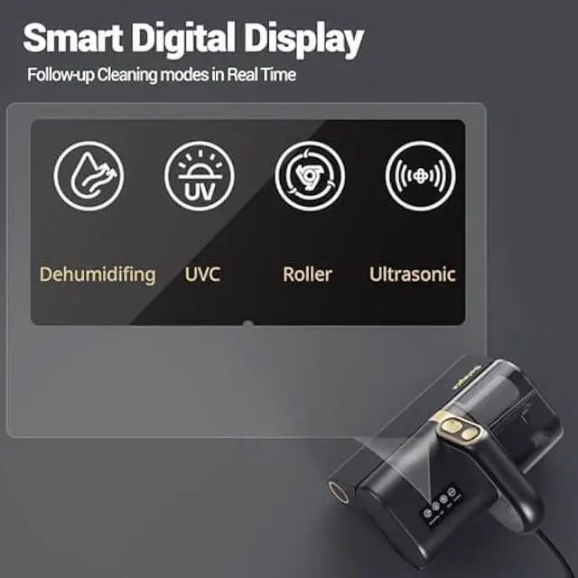 Alt view image 5 of 5 - Bed Vacuum Cleaner with UV-C Light, 16Kpa Suction 500W Powerful Double-Cup Handheld Vacuums, Mattress Vacuum Cleaner with Dust Sensor, Ultrasonic, Heating Tech, HEPA Filter, Corded - Black