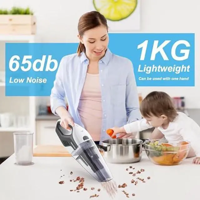 Alt view image 2 of 6 - 9700Pa Handheld Vacuum Cordless, 100W Portable Car Vacuum, Wet Dry Hand Held Vacuum, Lightweight Low-Noise Washable HEPA Filter Vacuum Cleaner for Car/Home/Pet/Office