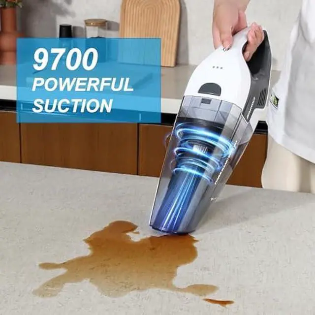 Alt view image 3 of 6 - 9700Pa Handheld Vacuum Cordless, 100W Portable Car Vacuum, Wet Dry Hand Held Vacuum, Lightweight Low-Noise Washable HEPA Filter Vacuum Cleaner for Car/Home/Pet/Office