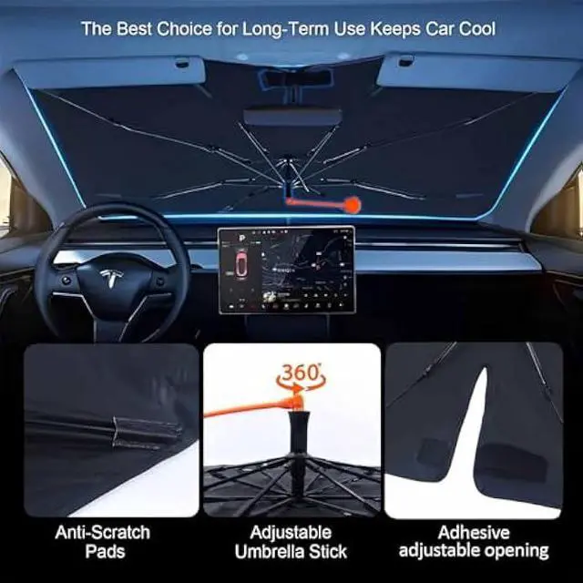 Alt view image 7 of 7 - American Flag Car Windshield Sun Shade Umbrella Bendable Handle Foldable Funny Bulldog Sunshade for Car Windshield Block UV Rays Keep Vehicle Cool for Most Sedans SUV Trucks Cars 57x30