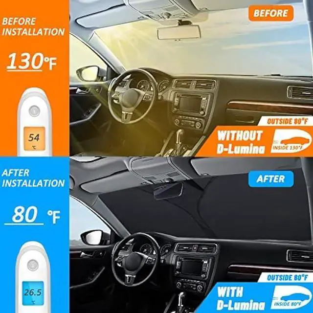 Alt view image 3 of 5 - D-Lumina Windshield Sun Shade for 2011-2020 Toyo-ta Sienna Accessories, Front Window Sunshade Sun Visor Protector Block Heat UV Rays, Foldable 2 Layers 210T Material