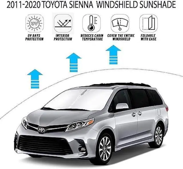 Alt view image 2 of 5 - D-Lumina Windshield Sun Shade for 2011-2020 Toyo-ta Sienna Accessories, Front Window Sunshade Sun Visor Protector Block Heat UV Rays, Foldable 2 Layers 210T Material