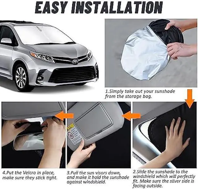 Alt view image 4 of 5 - D-Lumina Windshield Sun Shade for 2011-2020 Toyo-ta Sienna Accessories, Front Window Sunshade Sun Visor Protector Block Heat UV Rays, Foldable 2 Layers 210T Material