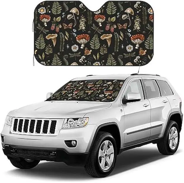 Alt view image 2 of 5 - Windshield Sun Shade Vintage Magic Mushroom Leaf Forest Car Front Window Sunshade Blocker UV Visor Retractable Automotive Sunshades for Vehicle SUV Truck Protector 51x27.5 inch