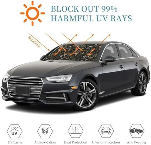 Alt view image 5 of 5 - Windshield Sun Shade Vintage Magic Mushroom Leaf Forest Car Front Window Sunshade Blocker UV Visor Retractable Automotive Sunshades for Vehicle SUV Truck Protector 51x27.5 inch