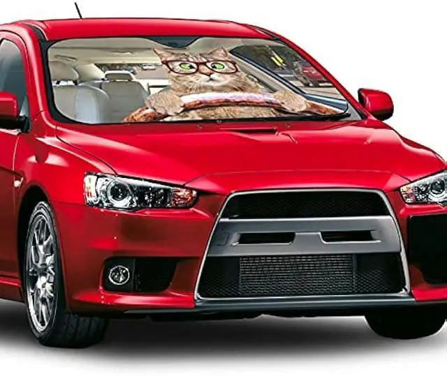 Alt view image 2 of 5 - Fun Cute Cat Driving Car Front Windshield Sun Shade,Auto Sunshade for Car Truck SUV - Blocks Uv Rays Sun Visor Protector (51 X 27.5Inch,Upgrade Hardened)