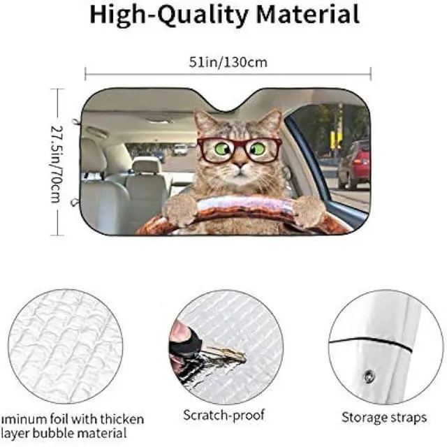 Alt view image 3 of 5 - Fun Cute Cat Driving Car Front Windshield Sun Shade,Auto Sunshade for Car Truck SUV - Blocks Uv Rays Sun Visor Protector (51 X 27.5Inch,Upgrade Hardened)