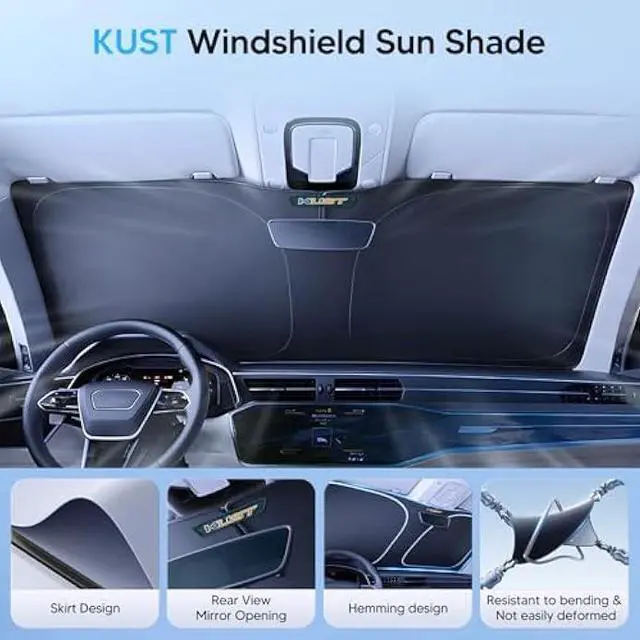 Alt view image 4 of 5 - KUST Windshield Sun Shade for 2007-2022 Honda CRV Accessories, Custom Fit CR-V Sunshade Foldable Sun Visor Protector Blocks UV Rays Keep Your Car Cooler