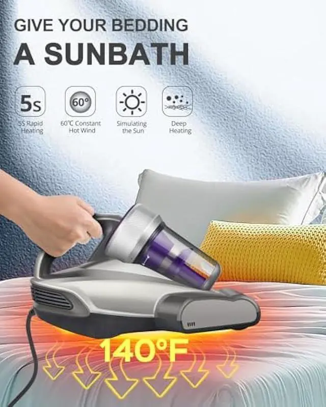 Alt view image 4 of 5 - Jimmy Mattress Vacuum Cleaner, Anti-allergen Bed Vacuum Cleaner with UV-C Light & High Heating Tech, 14Kpa Suction 480W Powerful Handheld Vacuums for Dust & Pet Hair(JV35, Corded)