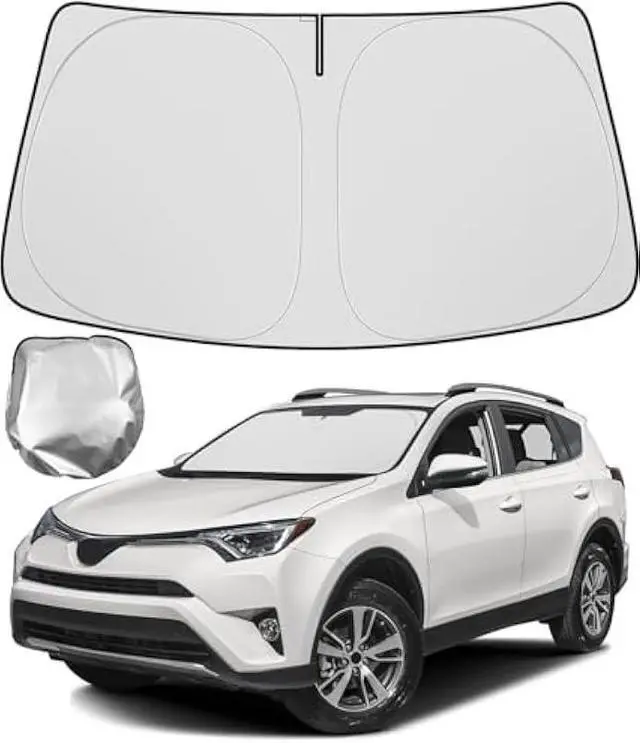 Alt view image 2 of 6 - BIBLOZ Windshield Sun Shade for Toyota RAV4 2013-2018 Accessories Foldable Car Sunshade Front Window Sun Visor PET Reflective Material Blocks UV Rays