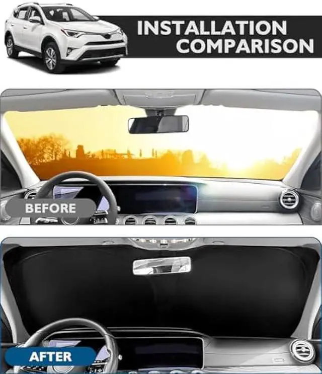 Alt view image 3 of 6 - BIBLOZ Windshield Sun Shade for Toyota RAV4 2013-2018 Accessories Foldable Car Sunshade Front Window Sun Visor PET Reflective Material Blocks UV Rays