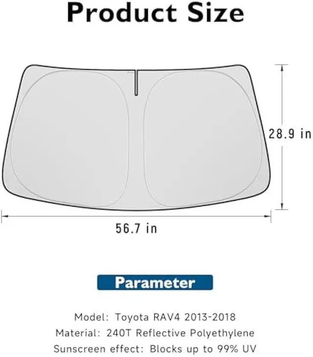 Alt view image 6 of 6 - BIBLOZ Windshield Sun Shade for Toyota RAV4 2013-2018 Accessories Foldable Car Sunshade Front Window Sun Visor PET Reflective Material Blocks UV Rays