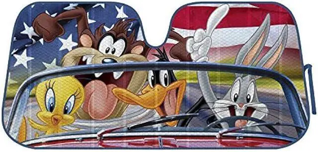 Main image of Looney Tunes Bugs Bunny Daffy Duck Taz & Tweety Bird, Official Licensed Front Windshield Sun Shade, Folding Auto Sunshade for Car Truck SUV -Blocks UV Rays Sun Visor Protector-Keeps Your Vehicle Cool