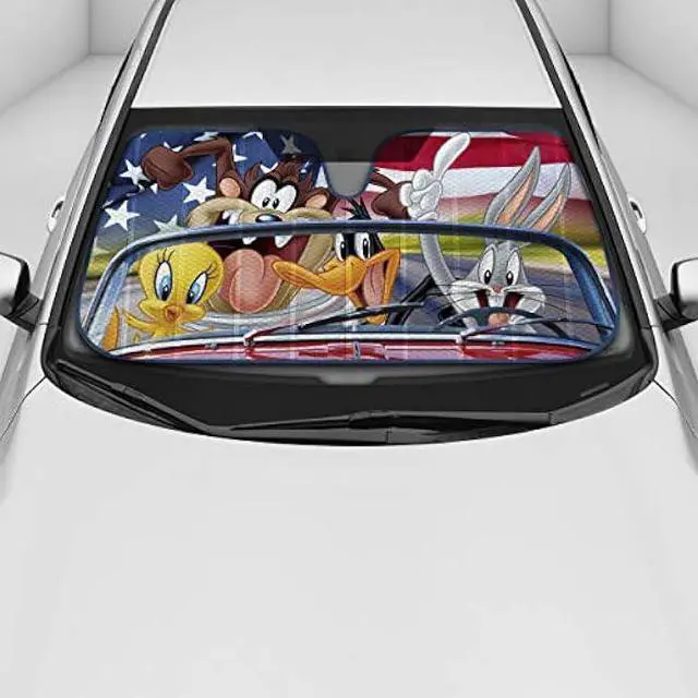Alt view image 2 of 5 - Looney Tunes Bugs Bunny Daffy Duck Taz & Tweety Bird, Official Licensed Front Windshield Sun Shade, Folding Auto Sunshade for Car Truck SUV -Blocks UV Rays Sun Visor Protector-Keeps Your Vehicle Cool