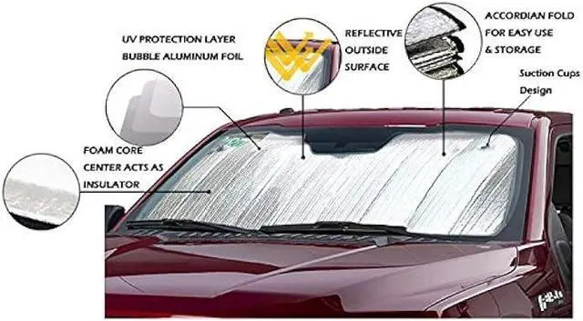 Alt view image 5 of 5 - Big Hippo Windshield Sun Shade,Car Sun Shade Side Window as Bonus,Car Sunshade Windshield,Reflect Sunlight Heat and UV Rays, Protect Interior,Keep Vehicle Cool,Silver/Blue(55.16X 27.5inches)