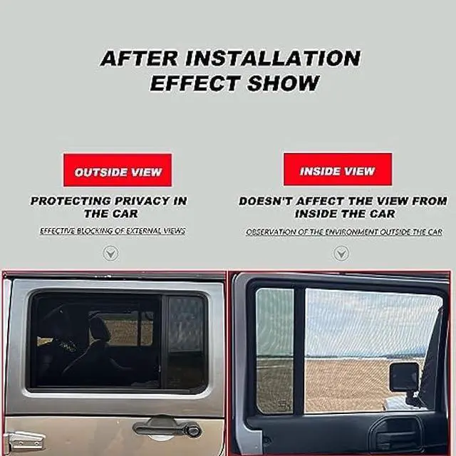 Alt view image 5 of 5 - Window Shade for Jeep Wrangler,Window Screen Curtains for Jeep Wrangler TJ JK JL & Gladiator JT,Rear Blackout Car Window Screens for Camping(2Pack)