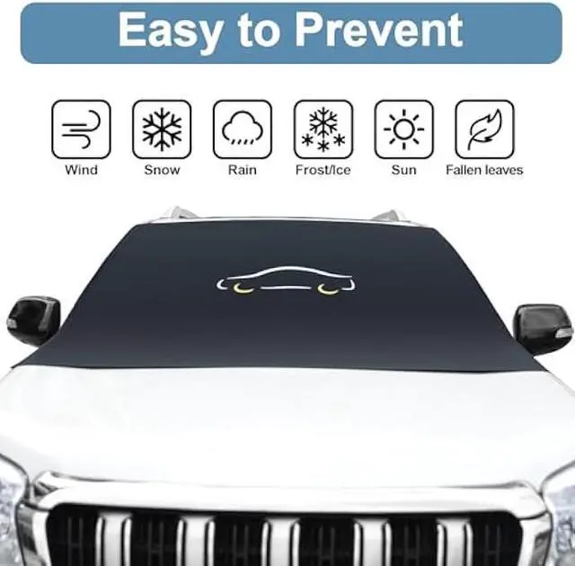 Alt view image 2 of 6 - Cosyzone Windshield Cover for Ice and Snow, XL Size (Black)-600D Oxford Fabric Weatherproof for Winter, Includes Anti-Theft Straps&Storage Bag, Fits Most Cars, Trucks, Vans, SUVs(70.86 x 51.2 inches)