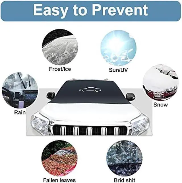 Alt view image 4 of 6 - Cosyzone Windshield Cover for Ice and Snow, XL Size (Black)-600D Oxford Fabric Weatherproof for Winter, Includes Anti-Theft Straps&Storage Bag, Fits Most Cars, Trucks, Vans, SUVs(70.86 x 51.2 inches)