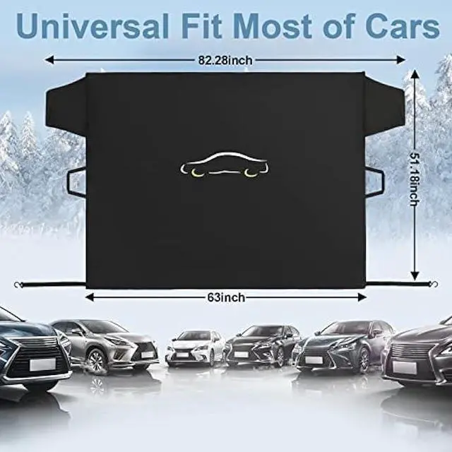Alt view image 6 of 6 - Cosyzone Windshield Cover for Ice and Snow, XL Size (Black)-600D Oxford Fabric Weatherproof for Winter, Includes Anti-Theft Straps&Storage Bag, Fits Most Cars, Trucks, Vans, SUVs(70.86 x 51.2 inches)
