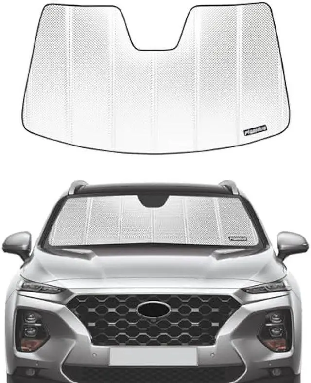 Main image of Windshield Sun Shade for Hyundai Santa Fe 2019-2023. Reflective Aluminum Film Front Window Sunshade - BLAZBLOCK