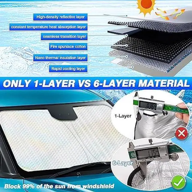 Alt view image 3 of 6 - Windshield Sun Shade for 2022-2025 2026 Genesis GV70 Accessories Thicken 6-Layer Front Window Sunshade Cover Sun Visor Protector Foldable Block UV Rays Keep Vehicle Cool