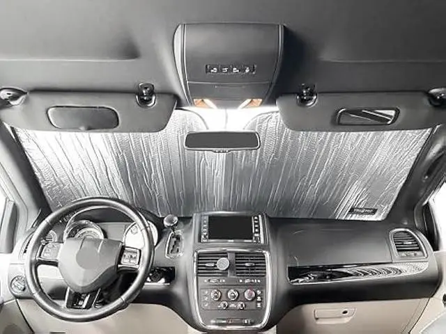 Alt view image 3 of 6 - YelloPro Custom Fit Reflective Front Windshield Sunshade Accessories for 2011 2012 2013 2014 2015 2016 2017 2018 2019 2020 Dodge Grand Caravan Minivan, Express Mainstreet Crew AVP RT SE SXT