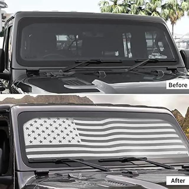 Alt view image 2 of 7 - Voodonala for Jeep JL Windshield Sunshade Window Sun Shade Sun Visor Shade Panel for 2018-2025+Jeep Wrangler JL JLU 2/4Door Gladiator JT 4xe Foldable Sun Shield Cover Block Heat and Block UV Rays Flag