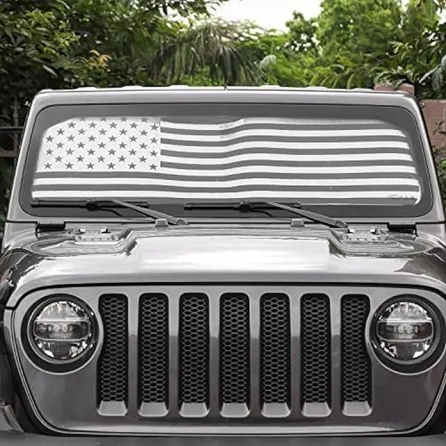 Alt view image 6 of 7 - Voodonala for Jeep JL Windshield Sunshade Window Sun Shade Sun Visor Shade Panel for 2018-2025+Jeep Wrangler JL JLU 2/4Door Gladiator JT 4xe Foldable Sun Shield Cover Block Heat and Block UV Rays Flag