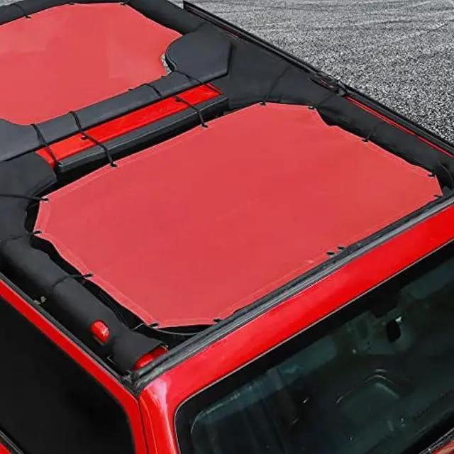 Alt view image 2 of 7 - JeCar JKU Sun Shade Mesh Sunshade Provides UV Sun Protection Exterior Accessories for Jeep Wrangler 2007-2018 JK Unlimited 4 Door Front & Rear, Red