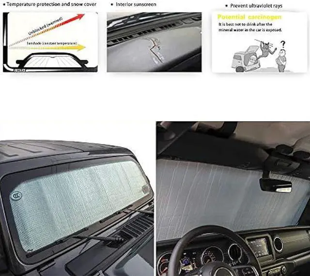 Alt view image 5 of 7 - JeCar Windshield Sun Shade Foldable Sun Visor Aluminum Foil Sunshade Interior Accessories Compatible with Jeep Wrangler 2018-2023 JL JLU & 2020-2023 Gladiator JT