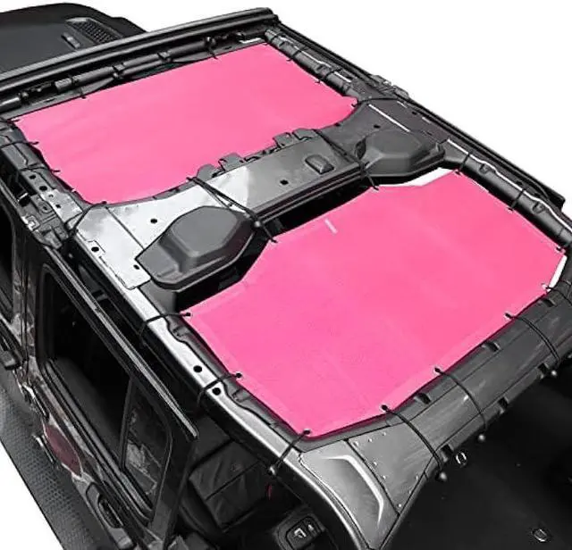 Main image of JeCar JLU Sun Shade Mesh Sunshade Provides UV Sun Protection Exterior Accessories Compatible with Jeep Wrangler 2018-2024 JL Unlimited 4 Door Front & Rear, Pink