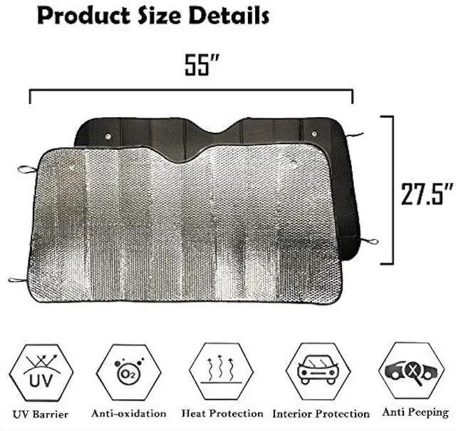 Alt view image 2 of 5 - Big Ant Windshield Sun Shade,Car Window Sunshade as Bonus,Best Car Sun Shade Folded Front Window Shade Sun Visor Shield Shade Keeps Vehicle Cool-Black(55 x 27.5)