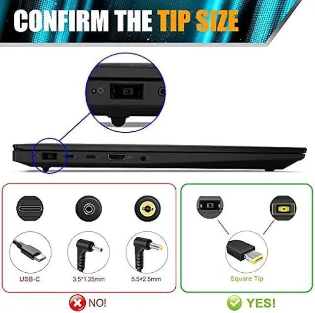 Alt view image 2 of 7 - 170W AC Adapter Laptop Charger Compatible with Lenovo ThinkPad E440 E450 E555 P15 P17 P50 P51 P52 P53 P70 P71 P73 Legion Y530-15 Y540-17 Y720-15 Y730-17 Y7000 Power Supply Cord