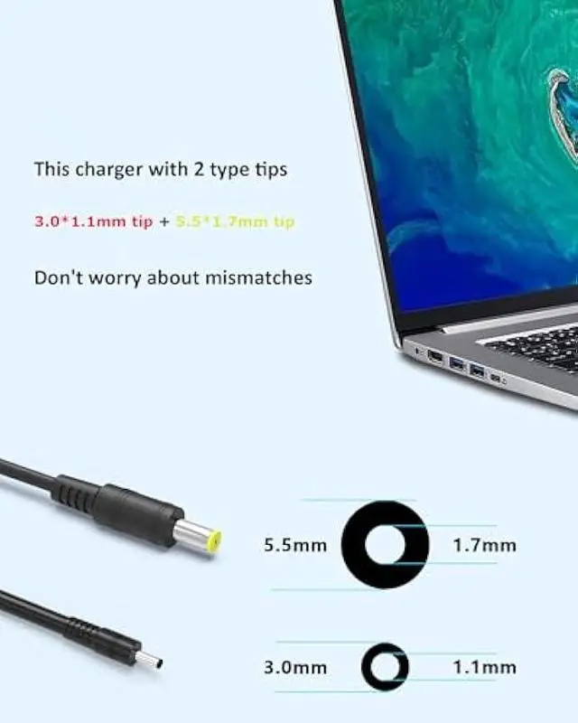 Alt view image 4 of 7 - N23C3 N20C5 N20C4 N20C6 N22C6 65W Charger Compatible with Acer Aspire 3 5 Series, N15Q8 N15Q9 N15Q10 N16P1 N19H2 Laptop Power Supply Cord