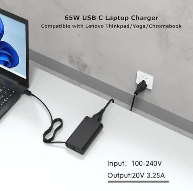 Alt view image 2 of 7 - New Slim 65W USB C Charger Compatible with Lenovo Thinkpad X1 Carbon Gen 13 12 11 10 9 8 7 6; Thinkpad X1 2-in-1 Gen 9 10; Thinkpad X1 Yoga X1 Tablet Laptop Type C Power Supply Cord