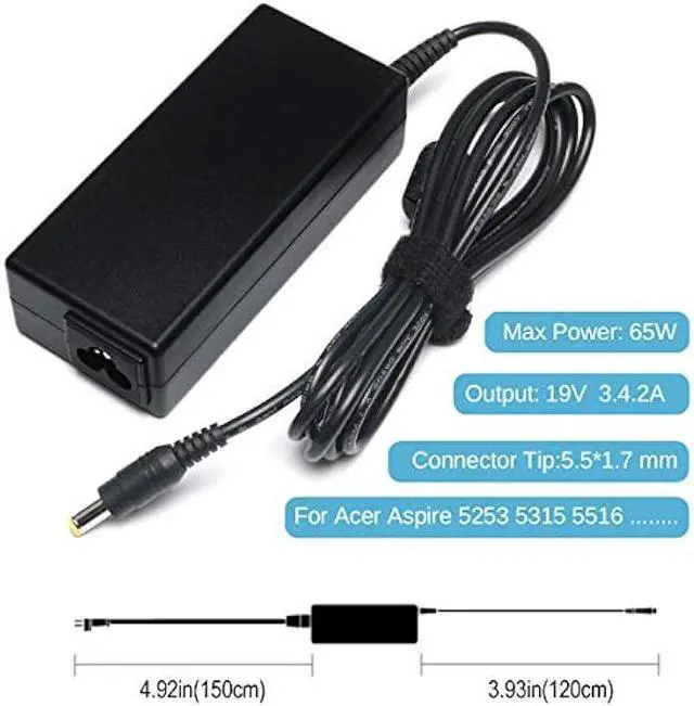 Alt view image 5 of 6 - 65W 19V AC Adapter Compatible with Acer Aspire V3 V5 E1 E3 E5 ES1 R3 M5 F5 5000 5100 5250 6920 7741Z N15Q1 N16Q2 Laptop Power Supply Cord Monitor for LCD H236HL SA230 G276HL S230HL G246HL