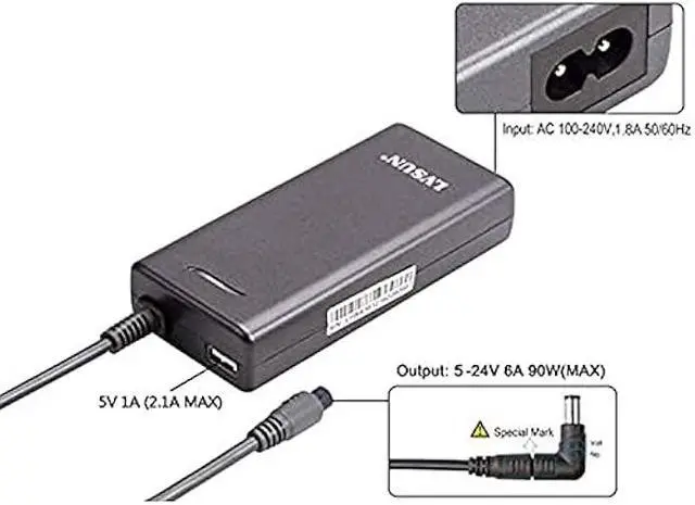 Alt view image 3 of 5 - Universal Laptop Charger 90W, Slim AC Adapter Power Supply Cord with USB Port for Mobile Phones| Tablet Compatible with Dell Lenovo Toshiba Acer Asus Gateway IBM and Most Notebooks