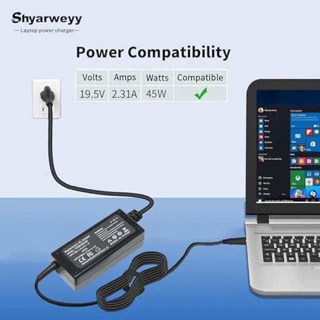 Alt view image 2 of 5 - 45W 740015-002 741727-001 L25296-001 AC Adapter for HP Pavilion x360 Envy Spectre Elitebook 840 ProBook Laptop Notebook Power Supply Cord Blue Tip 4.5 * 3.0mm