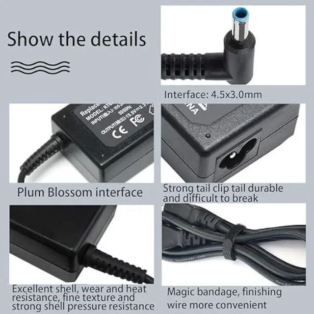 Alt view image 4 of 5 - 45W 740015-002 741727-001 L25296-001 AC Adapter for HP Pavilion x360 Envy Spectre Elitebook 840 ProBook Laptop Notebook Power Supply Cord Blue Tip 4.5 * 3.0mm