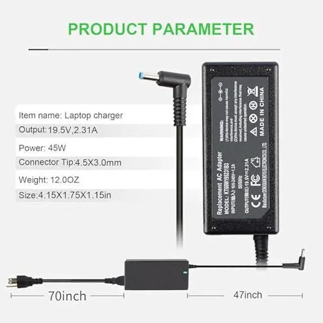 Alt view image 5 of 5 - 45W 740015-002 741727-001 L25296-001 AC Adapter for HP Pavilion x360 Envy Spectre Elitebook 840 ProBook Laptop Notebook Power Supply Cord Blue Tip 4.5 * 3.0mm
