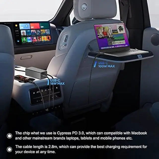 Alt view image 4 of 6 - KFD PD118W 100W 90W USB-C Laptop Car Charger DC Adapter Power Supply for DJI Mavic MacBook Pro Air M4 LG Gram Razer MSI Dell HP Lenovo Acer Samsung Asus Rog Ally Surface Laptop Tablet Phone Speaker