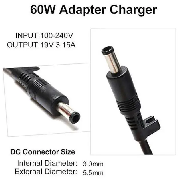 Alt view image 2 of 6 - 60W 19V 3.15A AC Adapter Compatible with Samsung R440 R480 R530 R540 R580 N110 N120 N130 N140 N150 NP270E4E NP270E5E NP470R5E Laptop Power Supply Cord
