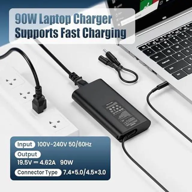 Alt view image 4 of 7 - 90W/65W AC Adapter Compatible with Dell Latitude 5400/7410; Inspiron 15; Vostro; XPS 13; OptiPlex Micro 9020 3050 3060 3070 3080 5050 5060 7010 7040 7060 7070  19.5V 4.62A Power Supply (Non-USB-C)