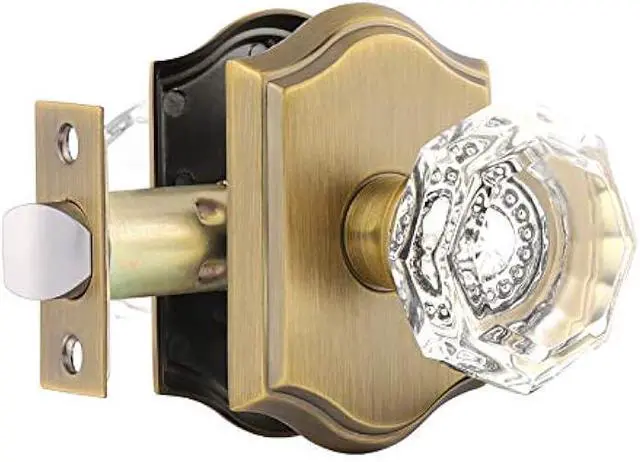 Main image of Gobrico Octagonal Diamond Crystal Doorknob in Antique Brass for Hall/Closet,Passage Function for Interior Room,Keyless,1 Pack